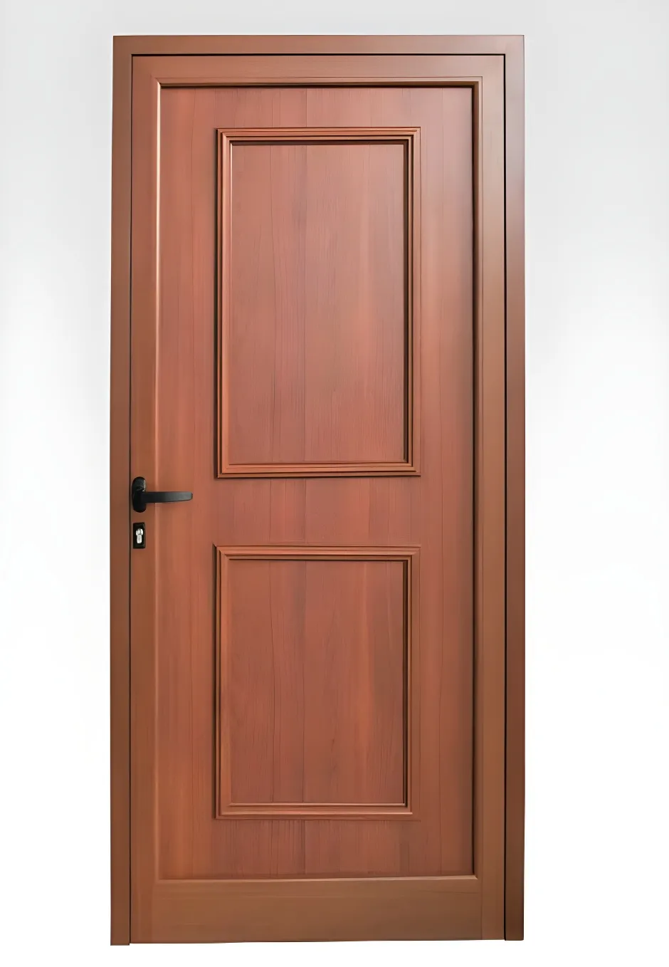 Puerta 2 paneles clásicos realzados, color simil cedro