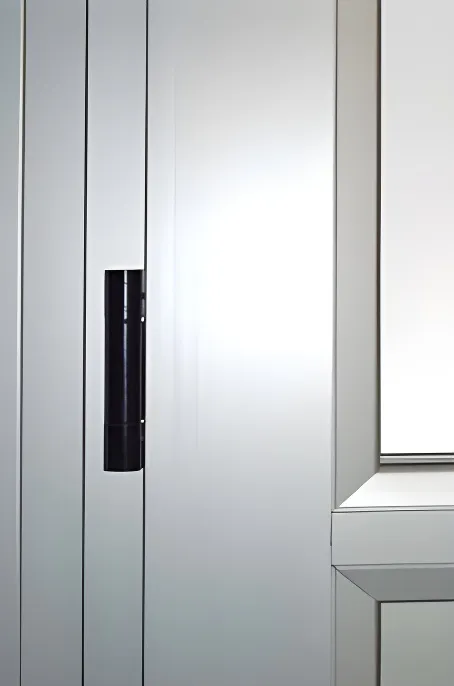 Puerta mitad vidrio, mitad revestimiento, color anodizado natural (detalle)