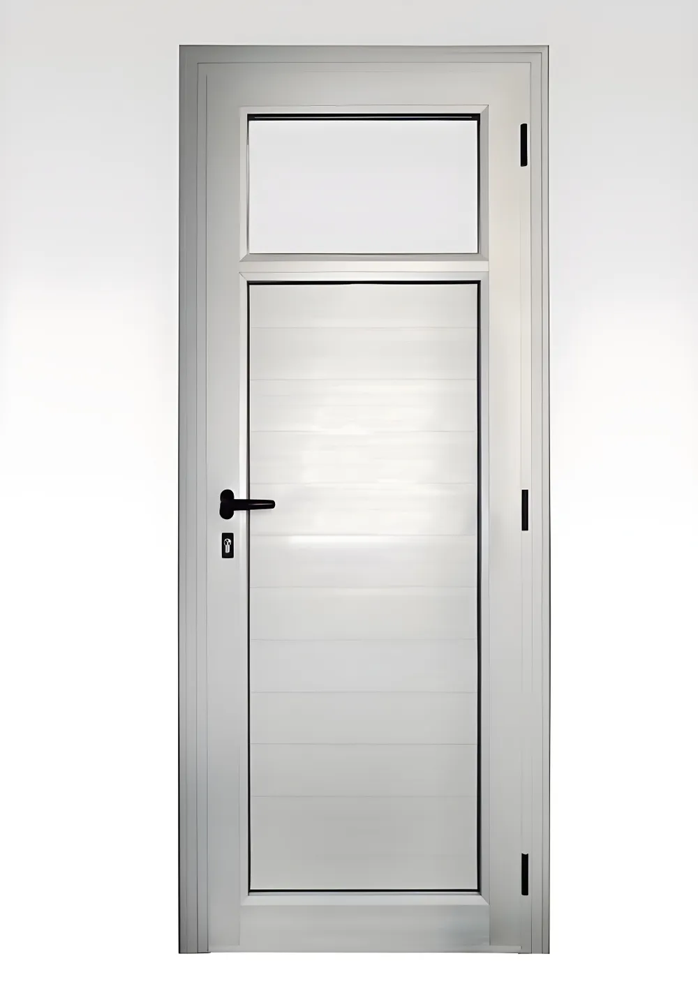 Puerta revestimiento con paño fijo superior, color anodizado natural