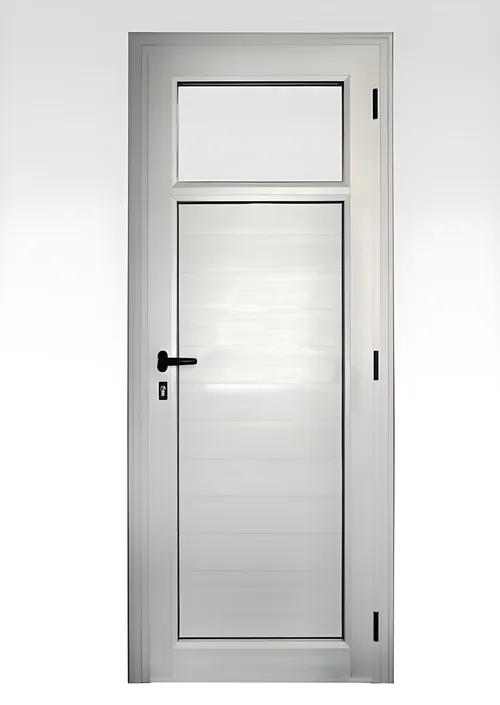 Puerta revestimiento con paño fijo superior, color anodizado natural