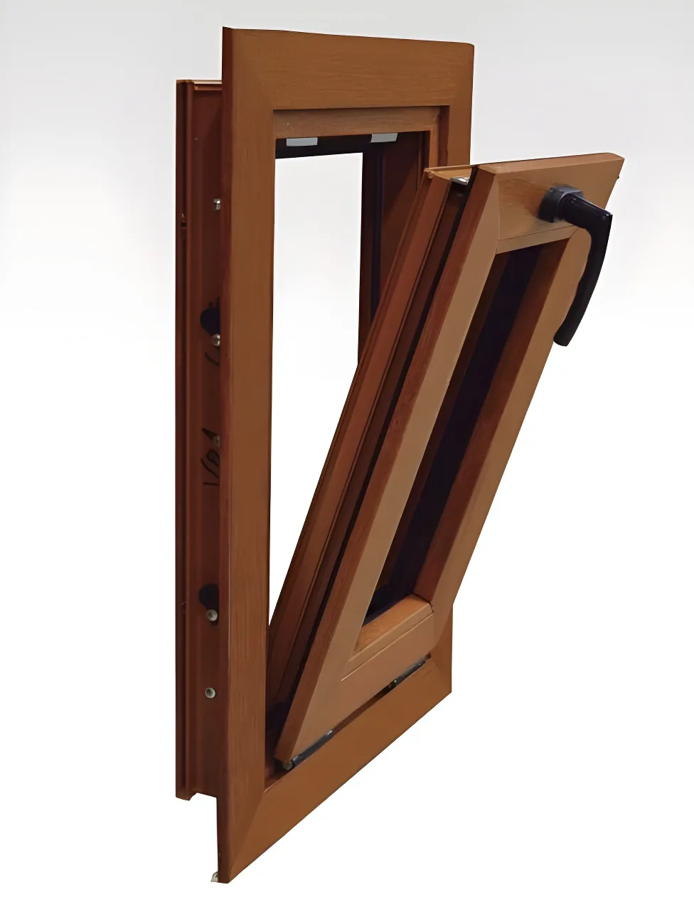 Banderola PVC con aldaba negra, color roble dorado (detalle)