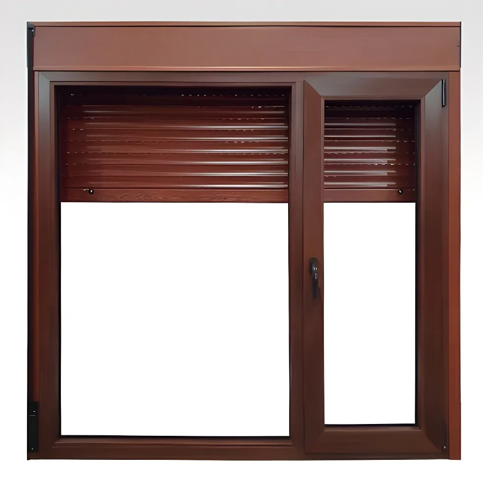 Ventana patagónica oscilobatiente con paño fijo, color nogal