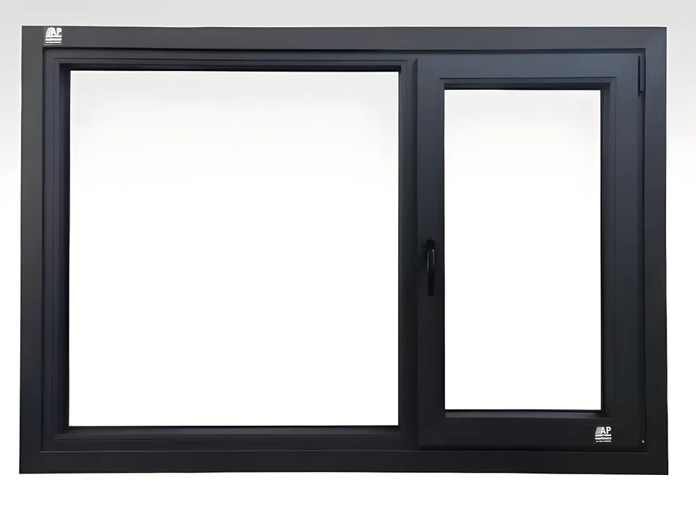 Ventana patagónica oscilobatiente con paño fijo, color negro mate