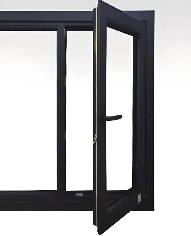 Ventana patagónica oscilobatiente con paño fijo, color negro mate (detalle)