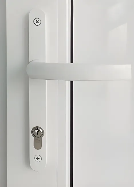 Puerta con paño fijo lateral y DVH, color blanco (detalle)