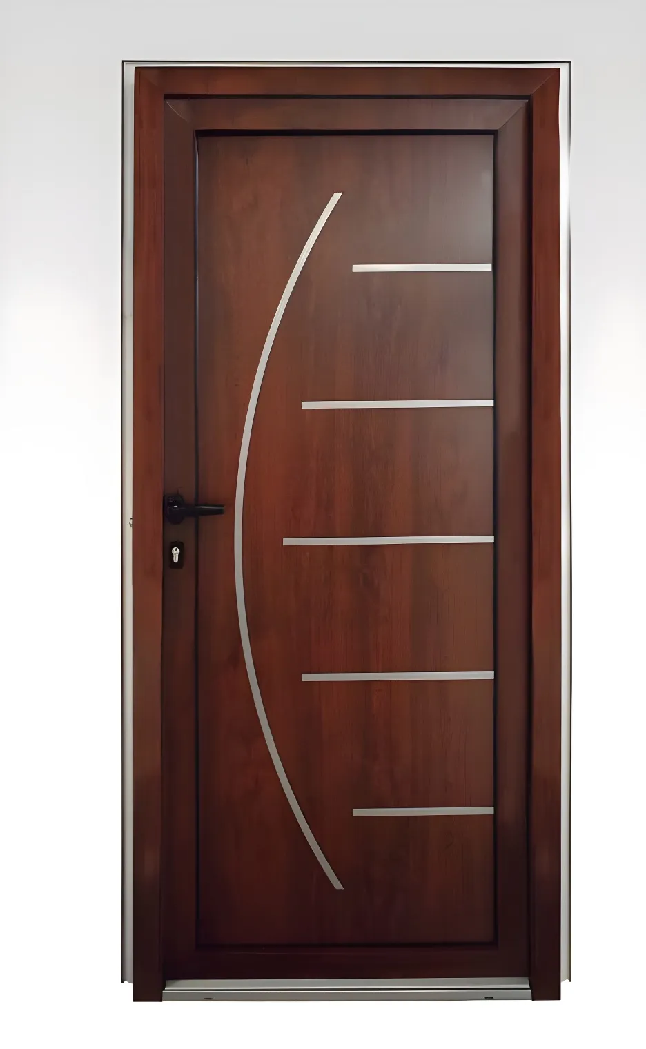 Puerta panel Chantel (diseño curvo), color nogal (detalle)