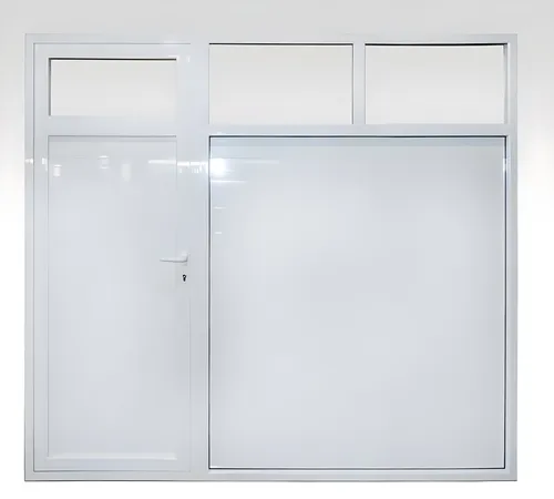 Portón levadizo con puerta de escape, color blanco