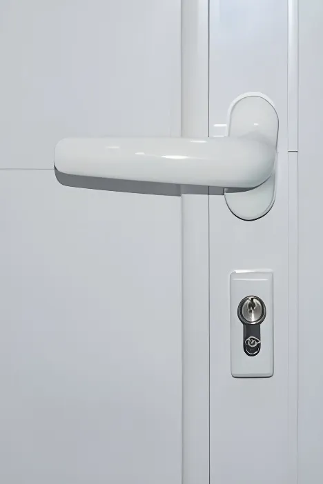 Portón levadizo con puerta de escape, color blanco (detalle)