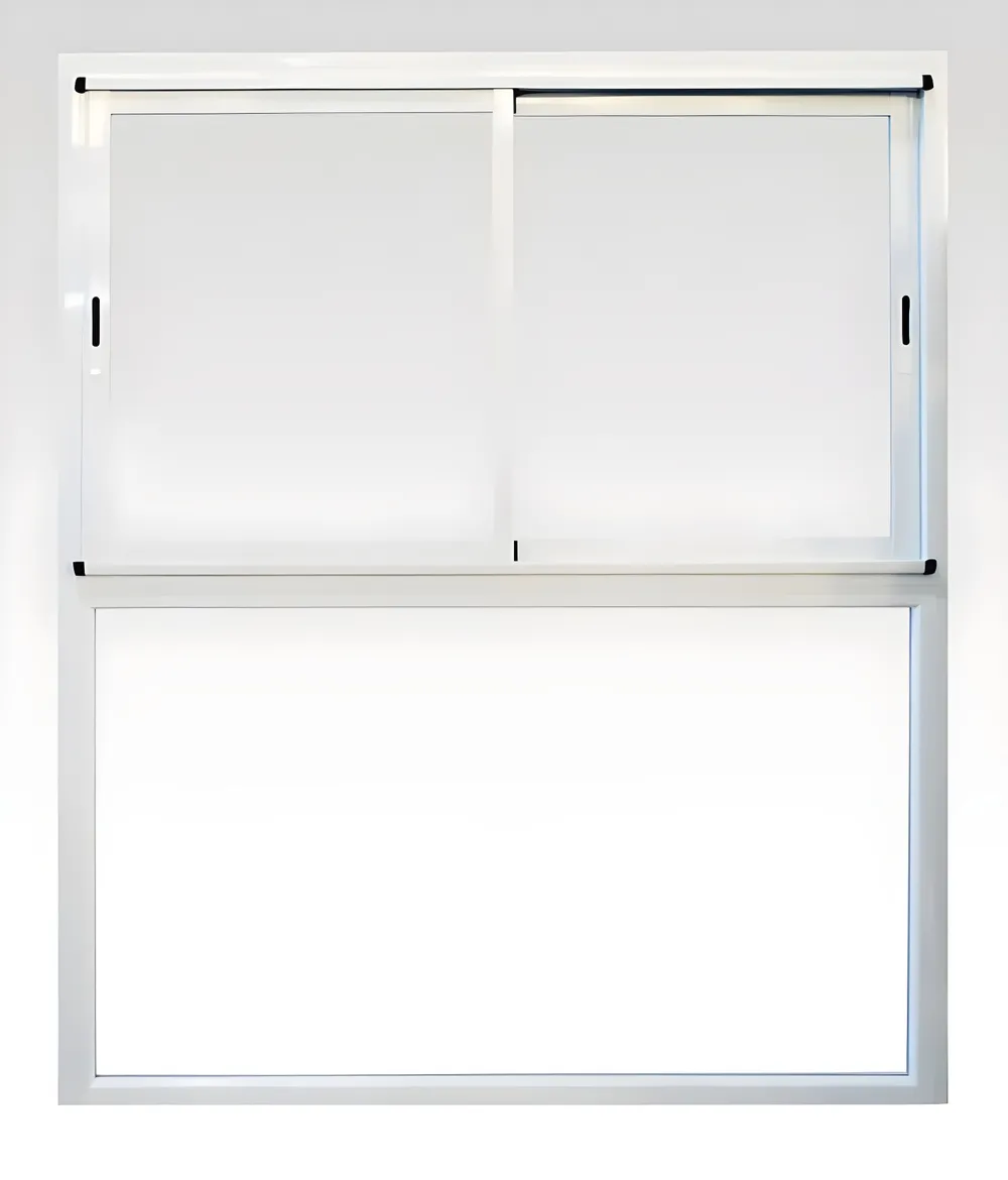 Ventana corrediza 2 hojas con paño fijo inferior, color blanco brillante